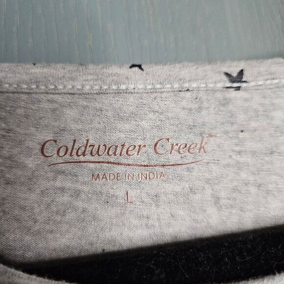 Coldwater Creek, gray with stars, long sleeve tee, size large - Picture 3 of 3